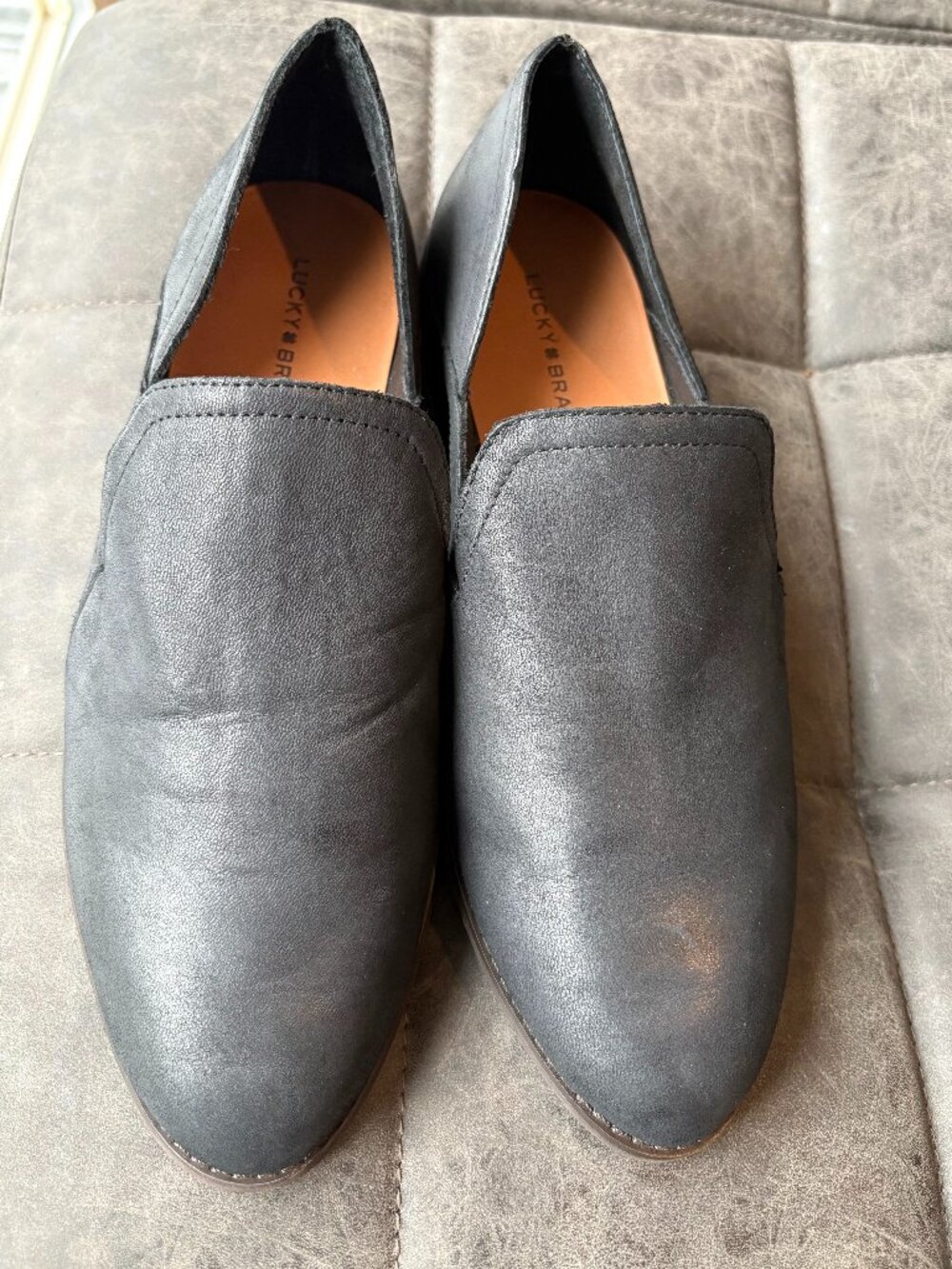 Lucky Brand Cahill Black Gray Leather D'Orsay Flats Loafers 8.5M 39